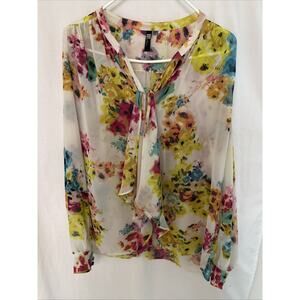 Kut from the Kloth Size Large Floral Womens Sheer Chiffon Button Down Top Blouse